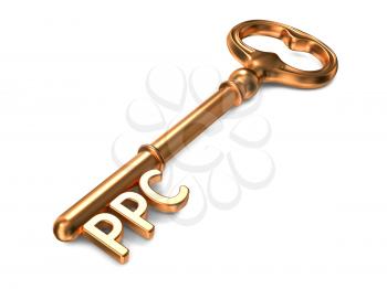 PPC - Golden Key on White Background. 3D Render. Business Concept.