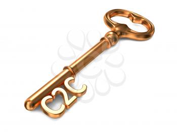 C2C - Golden Key on White Background. 3D Render. Business Concept.