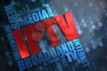 IPTV - Wordcloud Concept. The Word in Red Color, Surrounded by a Cloud of Blue Words.