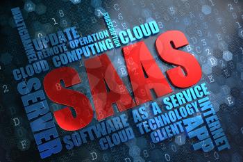 SAAS - Wordcloud Concept. The Word in Red Color, Surrounded by a Cloud of Blue Words.