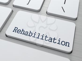 Rehabilitation - Medical Concept. Button on Modern Computer Keyboard. 3D Render.
