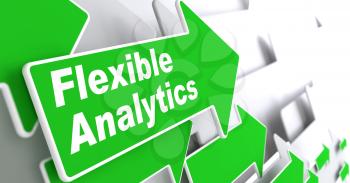 Flexible Analytics - Business Concept. Green Arrow with Flexible Analytics Slogan on a Grey Background. 3D Render.