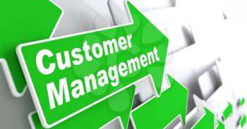 Customer Management - Business Concept. Green Arrow with Customer Management Slogan on a Grey Background. 3D Render.