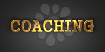 Coaching - Gold Text on Dark Background. Business Concept. 3D Render.