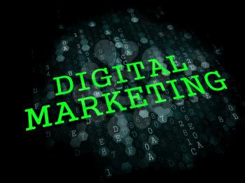 Digital Marketing - Business Concept. The Word in Light Green Color on Dark Digital Background.