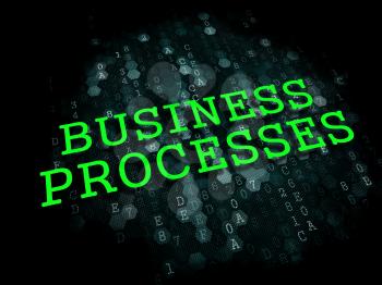 Business Processes - The Word in Light Green Color on Dark Digital Background.