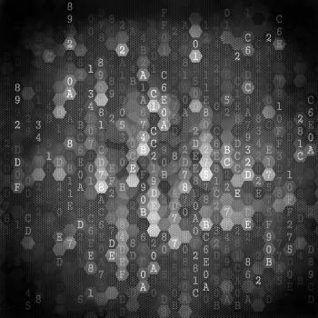 Digital Background. Pixelated Series Of Numbers Of Black and Gray Color Falling Down.