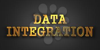 Data Integration - Information Concept. Gold Text on Dark Background. 3D Render.