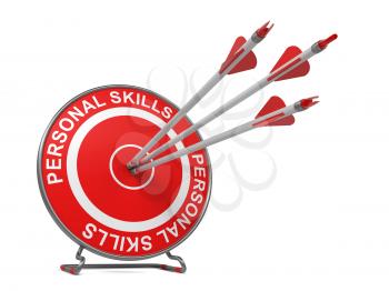 Personal Skills - Business Concept. Three Arrows Hitting the Center of a Red Target, where is Written Personal Skills.