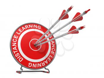 Distance Learning - Education Concept. Three Arrows Hitting the Center of a Red Target, where is Written Distance Learning.
