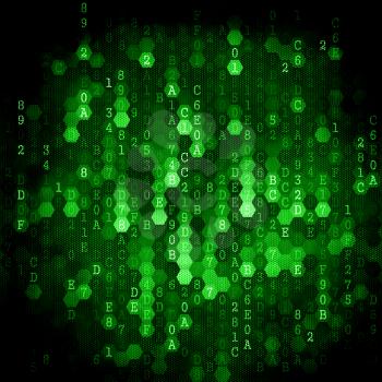 Digital Background. Pixelated Series Of Numbers Of Light Green Color Falling Down.