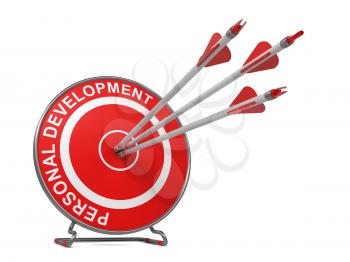 Personal Development - Business Concept. Three Arrows Hitting the Center of a Red Target, where is Written Personal Development.