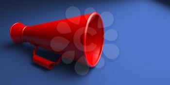 Old Red Megaphone or Bullhorn Isolated on Blue Background.