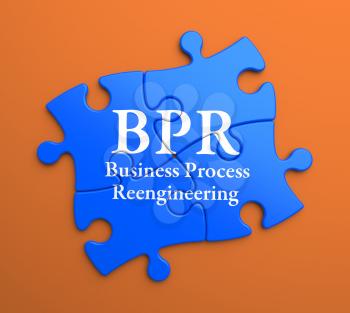 BPR - Business Process Reengineering - Written on Blue Puzzle Pieces on Orange Background. Business Concept.