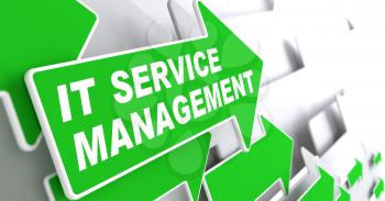 Service Management - IT Concept. Green Arrow with IT Service  Management Slogan on a Grey Background. 3D Render.