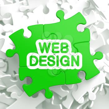 Web Design Written on Light Green Puzzle Pieces. Internet Concept. 3D Render.