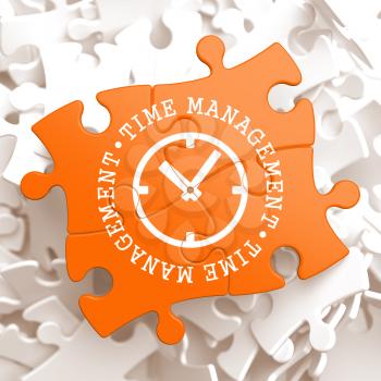 Time Management with Icon of Clock Face Written on Orange Puzzle Pieces. Business Concept.