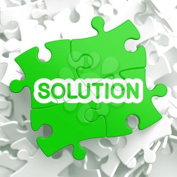 Solution Written on Light Green Puzzle Pieces. Business Concept.  3D Render.