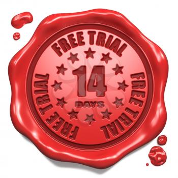 Free Trial 14 Days - Stamp on Red Wax Seal Isolated on White. Business Concept. 3D Render.