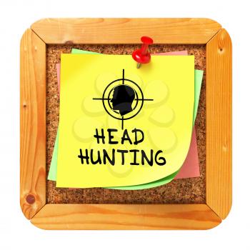 Headhunting, Yellow Sticker on Cork Bulletin or Message Board. Business Concept. 3D Render.
