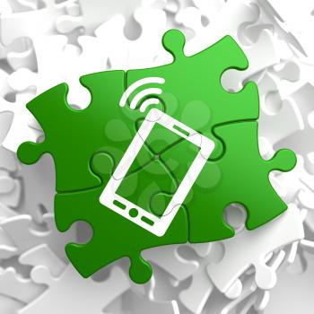 Smartphone Icon on Green Puzzle. Mobile Technology Concept.