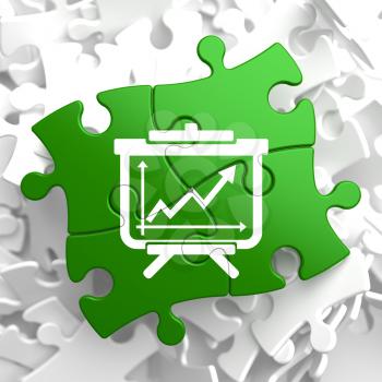 Flipchart with Growth Chart Icon on Green Puzzle.  Business Concept.