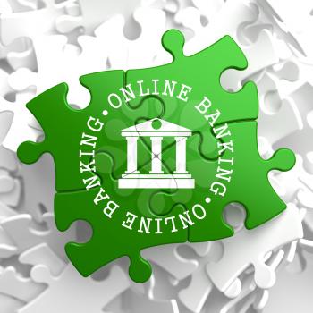Online Banking on Green Puzzle Pieces. Business Concept.