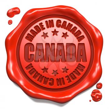 Made in Canada - Stamp on Red Wax Seal Isolated on White. Business Concept. 3D Render.