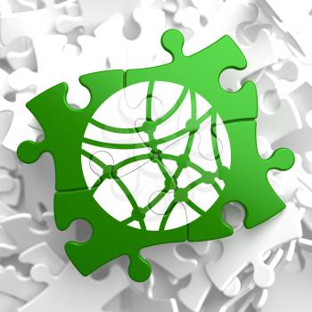Social Network Icon on Green Puzzle.  Communication Concept.