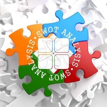 SWOT Analisis Written Arround Icon on Multicolor Puzzle. Business Concept.