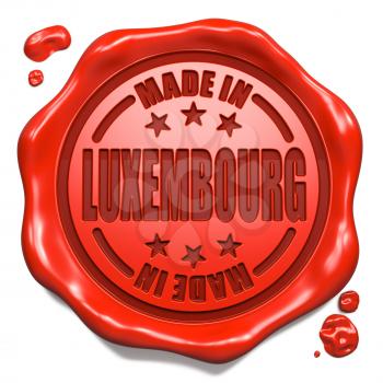 Made in Luxembourg - Stamp on Red Wax Seal Isolated on White. Business Concept. 3D Render.