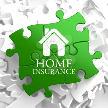 Home Insurance Inscription with Home Icon on Green Puzzle. Business Concept.
