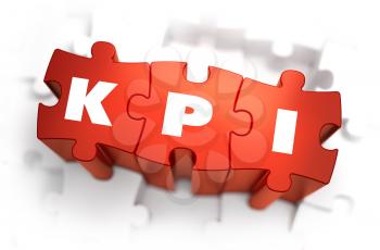 KPI - Key Performance Indicator - Text on Red Puzzles with White Background. 3D Render. 