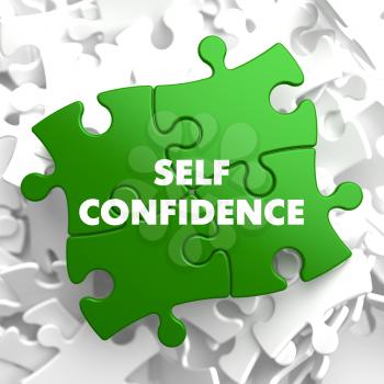 Self Confidence on Green Puzzle on White Background.