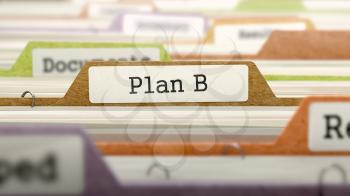 File Folder Labeled as Plan B in Multicolor Archive. Closeup View. Blurred Image. 3d Render.