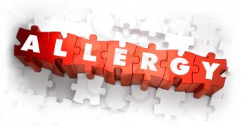 Allergy - White Word on Red Puzzles on White Background. 3D Illustration.