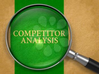 Competitor Analysis through Loupe on Old Paper with Green Vertical Line Background. 3d Render.