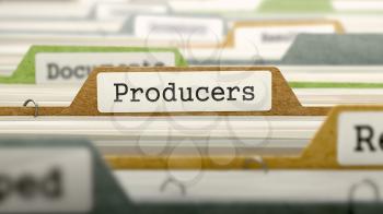 Producers Concept on Folder Register in Multicolor Card Index. Closeup View. Selective Focus. 3d Render.