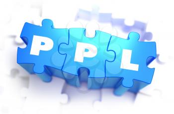PPL - Pay Per Lead - Text on Blue Puzzles on White Background. 3D Render. 