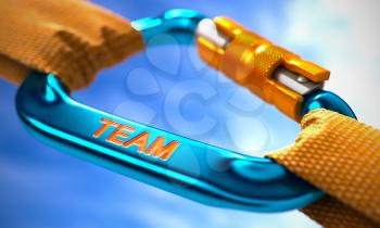 Team on Blue Carabine with a Orange Ropes. Selective Focus. 3d Render.