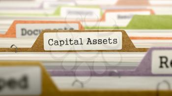 Capital Assets Concept on File Label in Multicolor Card Index. Closeup View. Selective Focus. 3D Render. 