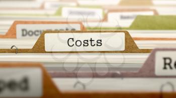 Costs Concept on Folder Register in Multicolor Card Index. Closeup View. Selective Focus. 3D Render.