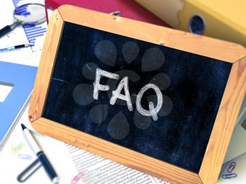 Hand Drawn FAQ - Frequently Ask Question - Concept  on Chalkboard. Blurred Background. Toned Image. 3D Render.