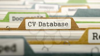 CV Database Concept on File Label in Multicolor Card Index. Closeup View. Selective Focus.  3D Render.