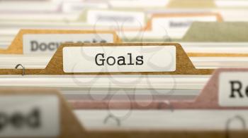 Goals on Business Folder in Multicolor Card Index. Closeup View. Blurred Image. 3D Render.