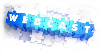 Webcast - White Word on Blue Puzzles on White Background. 3D Illustration.