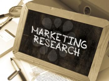 Hand Drawn Marketing Research Concept  on Chalkboard. Blurred Background. Toned Image. 3D Render.