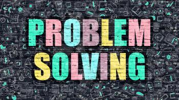 Problem Solving Concept. Problem Solving Drawn on Dark Wall. Problem Solving in Multicolor. Problem Solving Concept. Modern Illustration in Doodle Design of Problem Solving.
