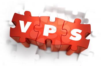 VPS - White Word on Red Puzzles on White Background. 3D Render.