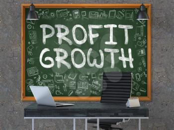 Profit Growth - Handwritten Inscription by Chalk on Green Chalkboard with Doodle Icons Around. Business Concept in the Interior of a Modern Office on the Dark Old Concrete Wall Background. 3D.